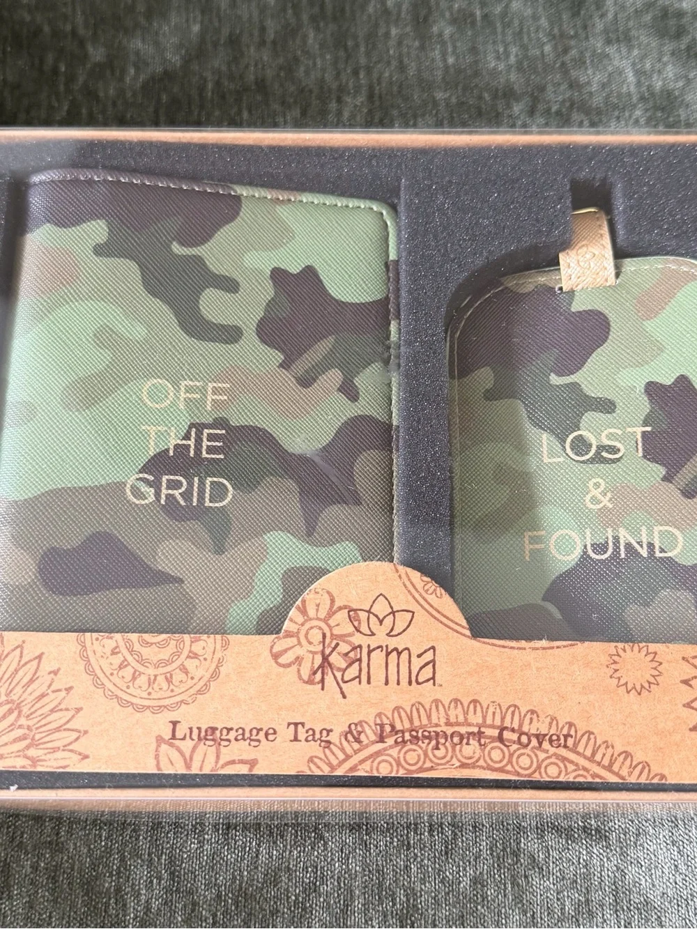 Karma Green Camo Passport Cover & Luggage Tag Set